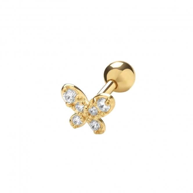 9ct Yellow Gold Zirconia Butterfly Cartilage 6mm Post Stud ES964