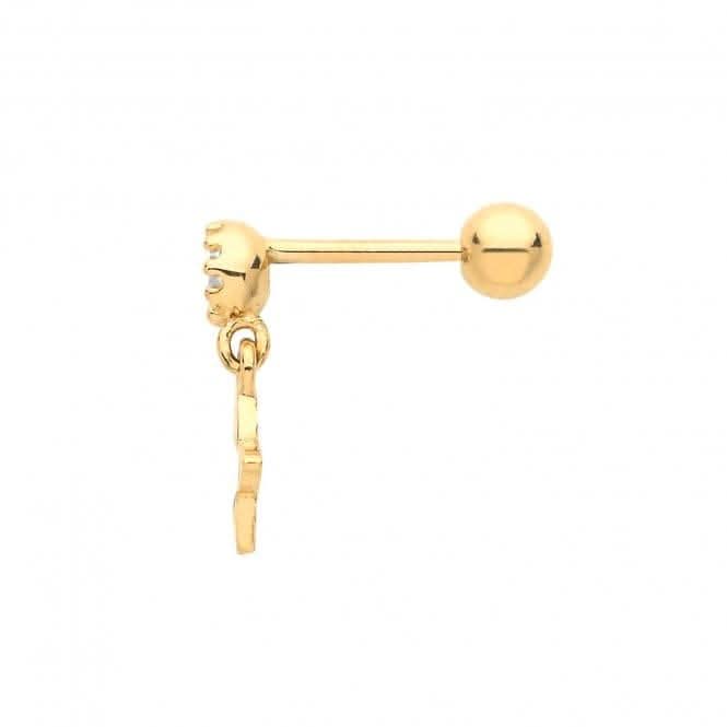 9ct Yellow Gold Zirconia Cartilage 6mm Post Stud With Dangle Star ES1925