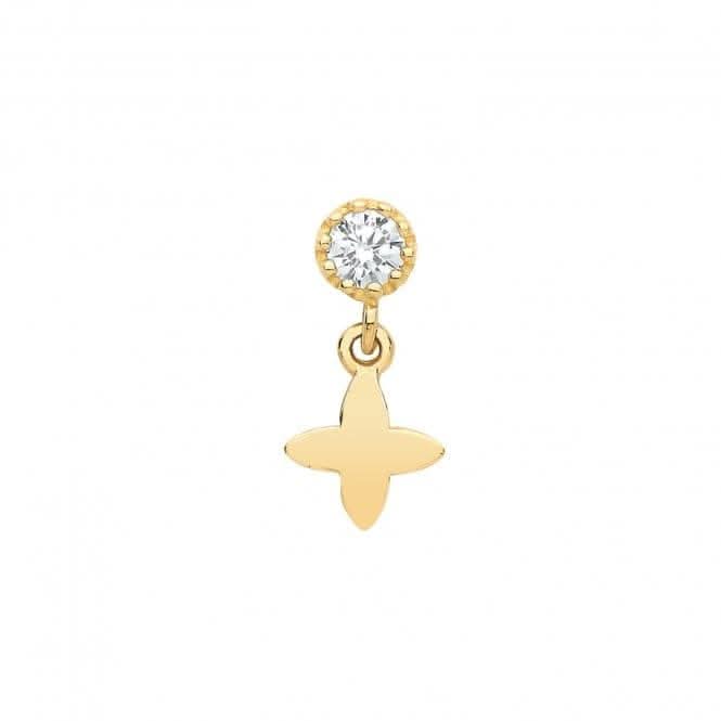 9ct Yellow Gold Zirconia Cartilage 6mm Post Stud With Dangle Star ES1925