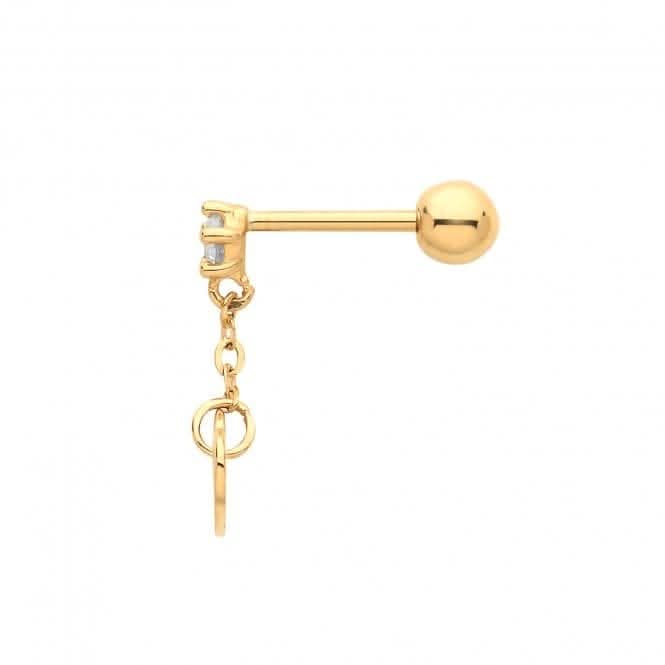 9ct Yellow Gold Zirconia Cartilage 6mm Post Stud With Drop Heart ES1923