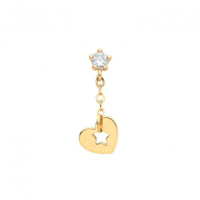 9ct Yellow Gold Zirconia Cartilage 6mm Post Stud With Drop Heart ES1923