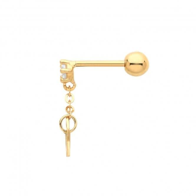 9ct Yellow Gold Zirconia Cartilage 6mm Post Stud With Drop Star ES1924