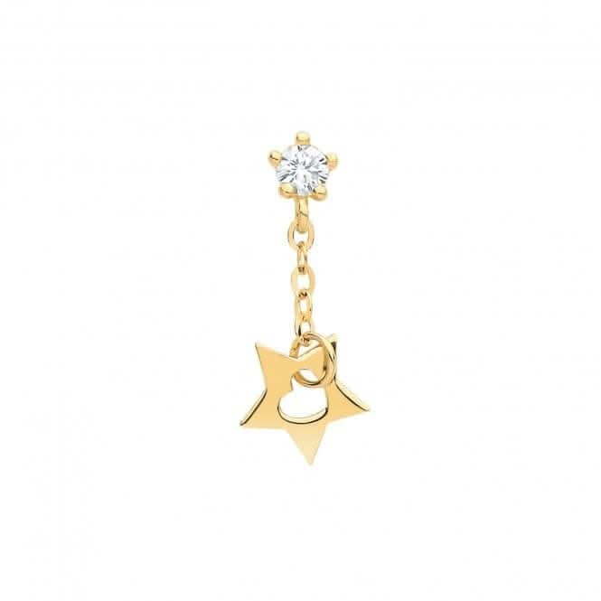 9ct Yellow Gold Zirconia Cartilage 6mm Post Stud With Drop Star ES1924