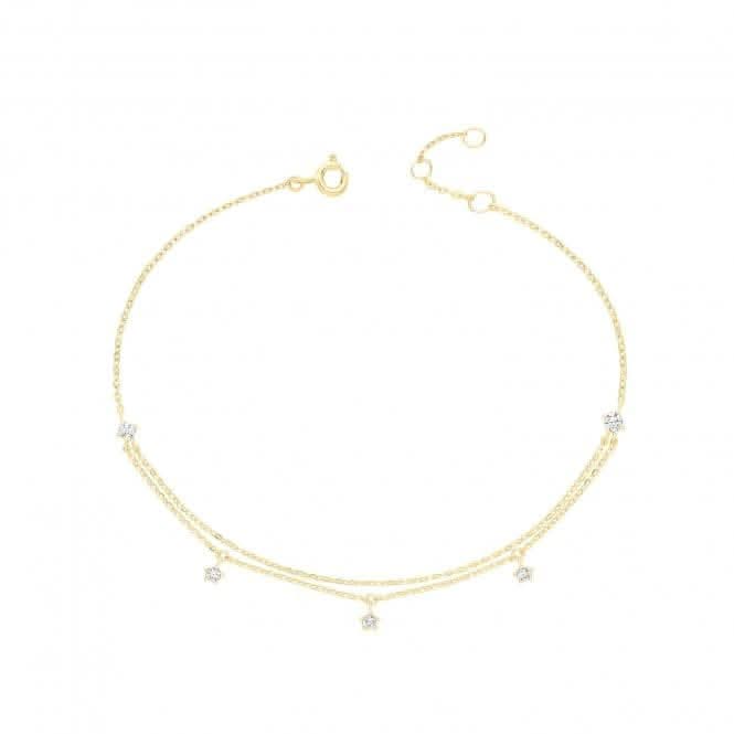 9ct Yellow Gold Double Chain Bracelet with Zirconia Stones
