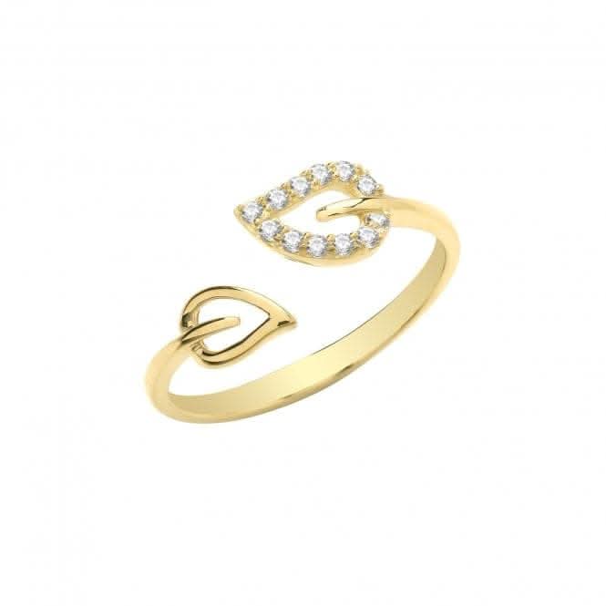 9ct Yellow Gold Zirconia Double Leaf Open Ring RN1606