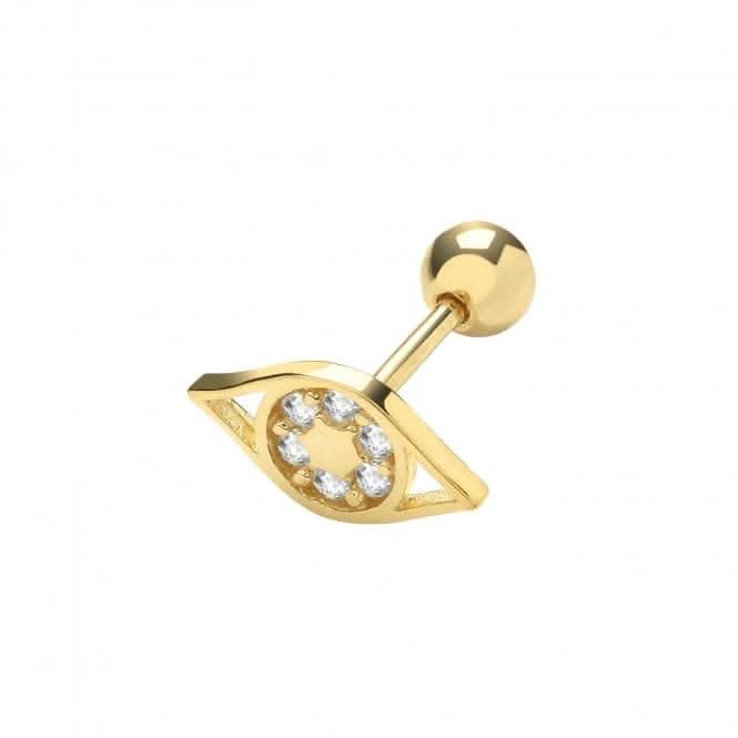 9ct Yellow Gold Zirconia Evil Eye Cartilage 6mm Post Stud ES1901