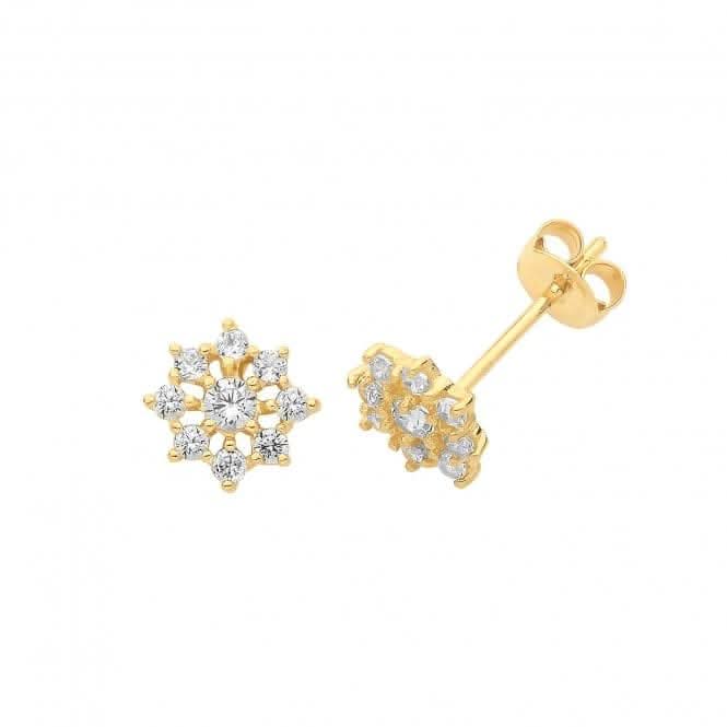 9ct Gold Zirconia Flower Stud Earrings ES1605