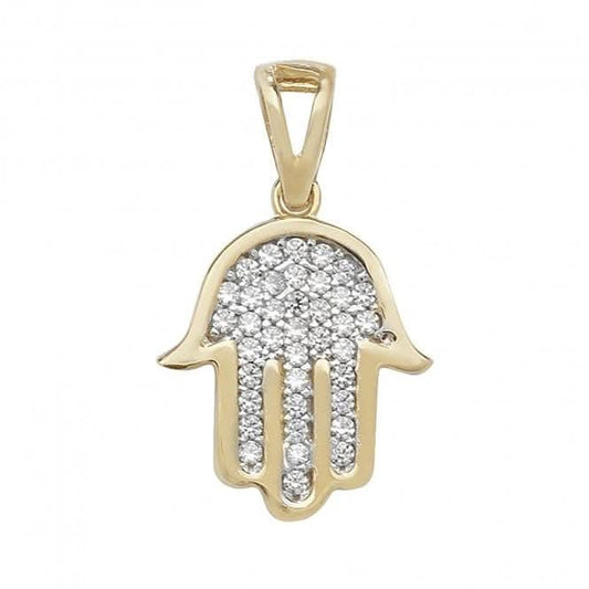 9ct Yellow Gold Zirconia Hamsa Pendant PN196