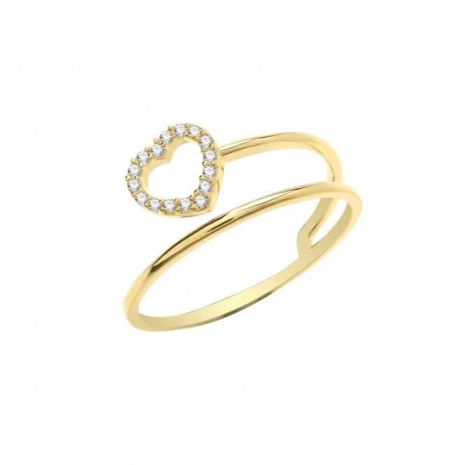 9ct Yellow Gold Zirconia Heart 1+1/2 Band Ring RN1611