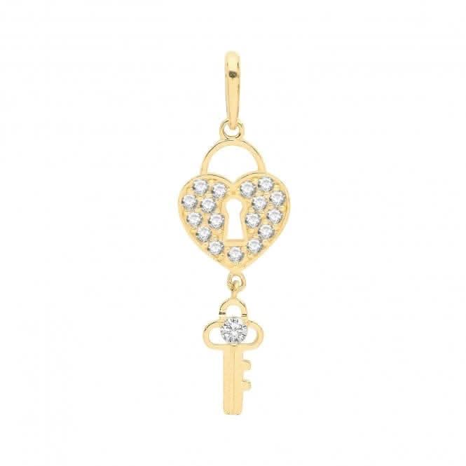 9ct Yellow Gold Zirconia Heart& Key Charm PN1126