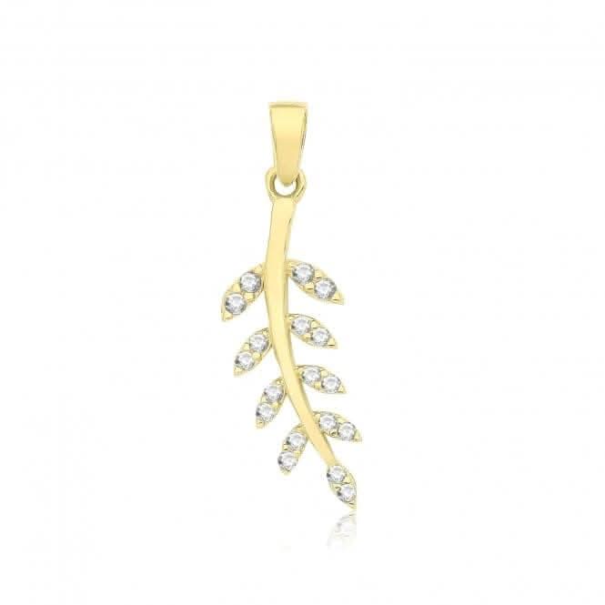 9ct Yellow Gold Zirconia Leaf Branch Pendant PN1313