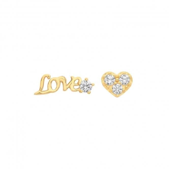 9CT Yellow Gold Love Set Stud Earrings with Zirconia ES1633