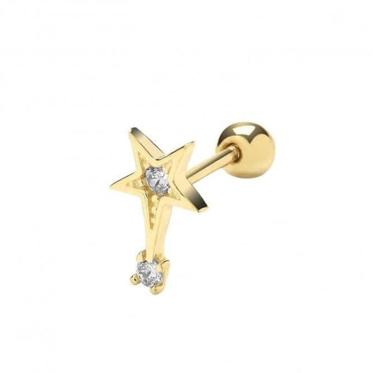 9ct Yellow Gold Zirconia Shooting Star Cartilage 6mm Post Stud ES1904