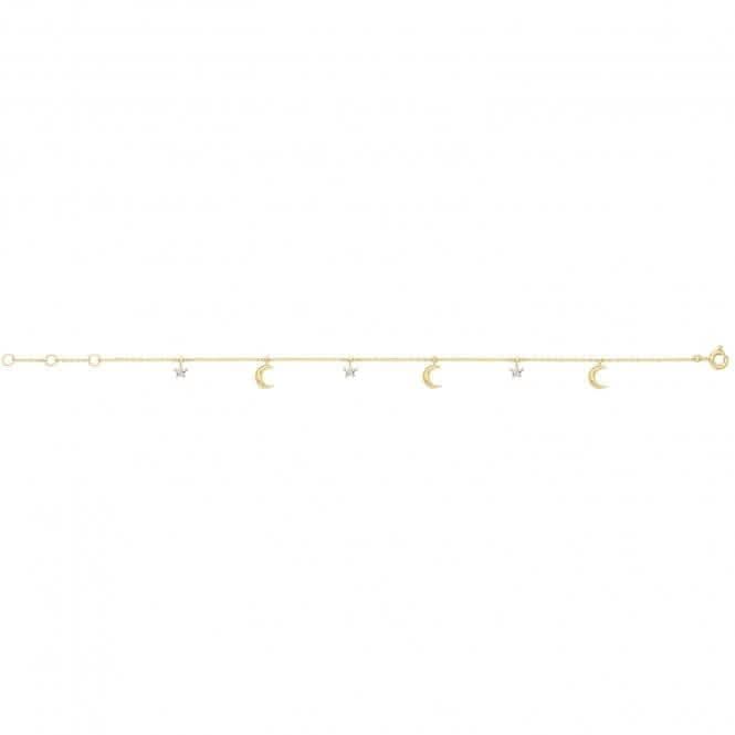 9ct Yellow Gold Celestial Chain Bracelet with Zirconia Star & Moon