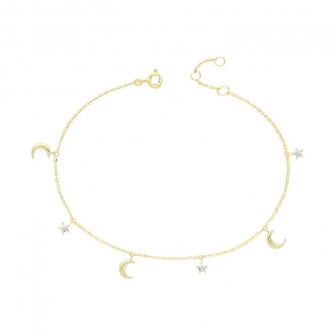 9ct Yellow Gold Celestial Chain Bracelet with Zirconia Star & Moon