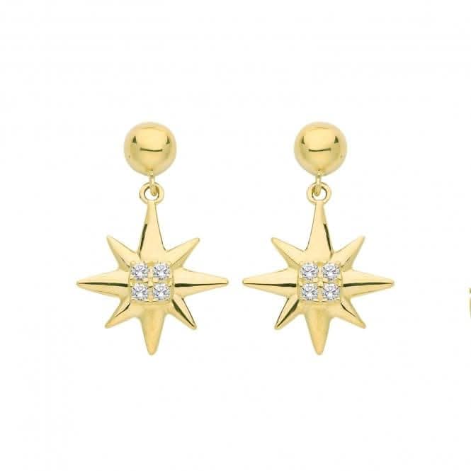 9ct Yellow Gold Zirconia Star Drop Earrings ES696
