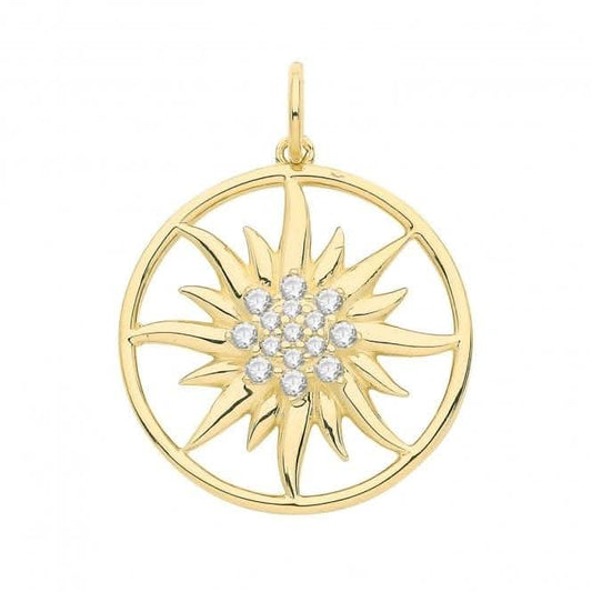 9ct Yellow Gold Zirconia Sun Pendant PN1238