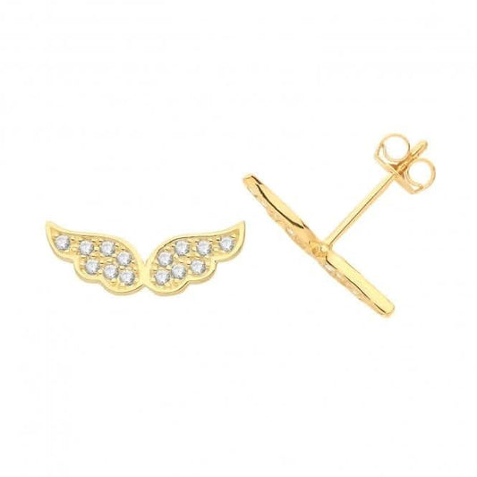9CT Yellow Gold Zirconia Wings Stud Earrings ES1654