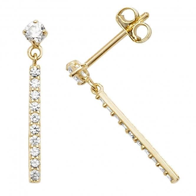 9ct Yellow Gold Zirconia With Dangle Bar Drop Earrings ES592
