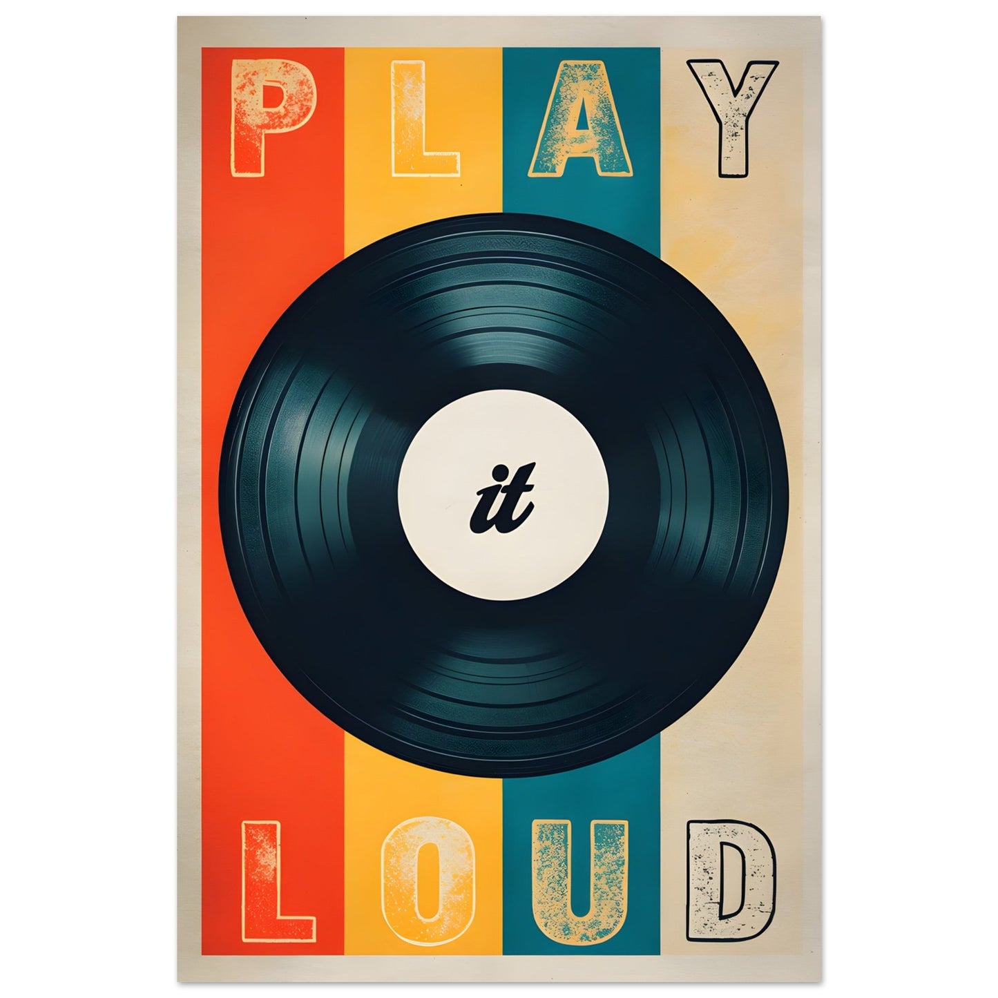 Retro Vinyl Record Wall Art Poster – ‘Play It Loud’ Music Decor
