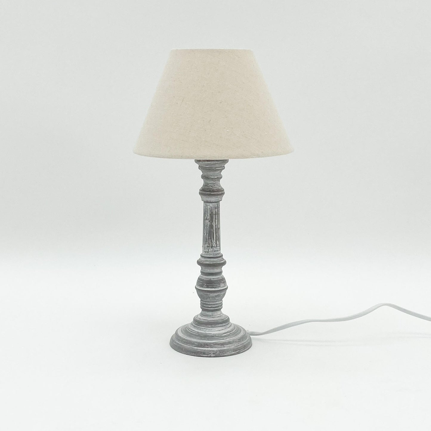 AcaciaHome Stylish & Elegant Tall Wooden Multicoloured Washed 38cm Table Lamp with Taupe Linen Shade – Energy-Efficient E27 Bulb with Shabby Chic Lighting for Bedroom, Living Room & Office