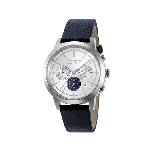 Esprit Men's Blue Leather Watch, Silver Dial | Es1g146m0025