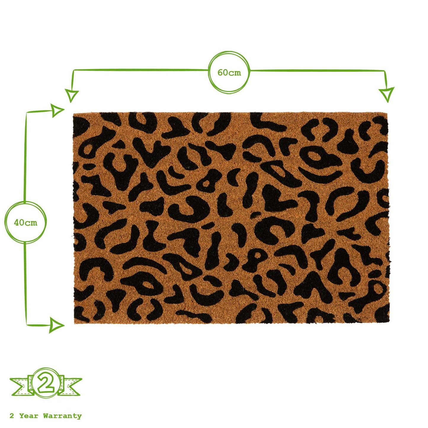 60cm x 40cm Black Leopard Print Coir Door Mat