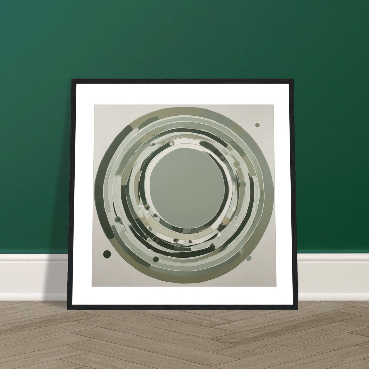 Sage Green Circular Abstract Framed Poster – Minimalist Geometric Wall Art