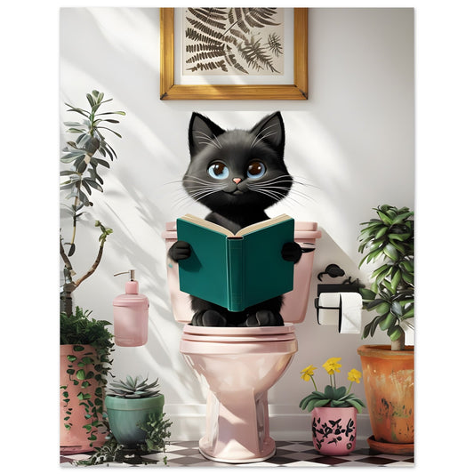 Black Cat Bathroom Wall Art – Pink Toilet Print