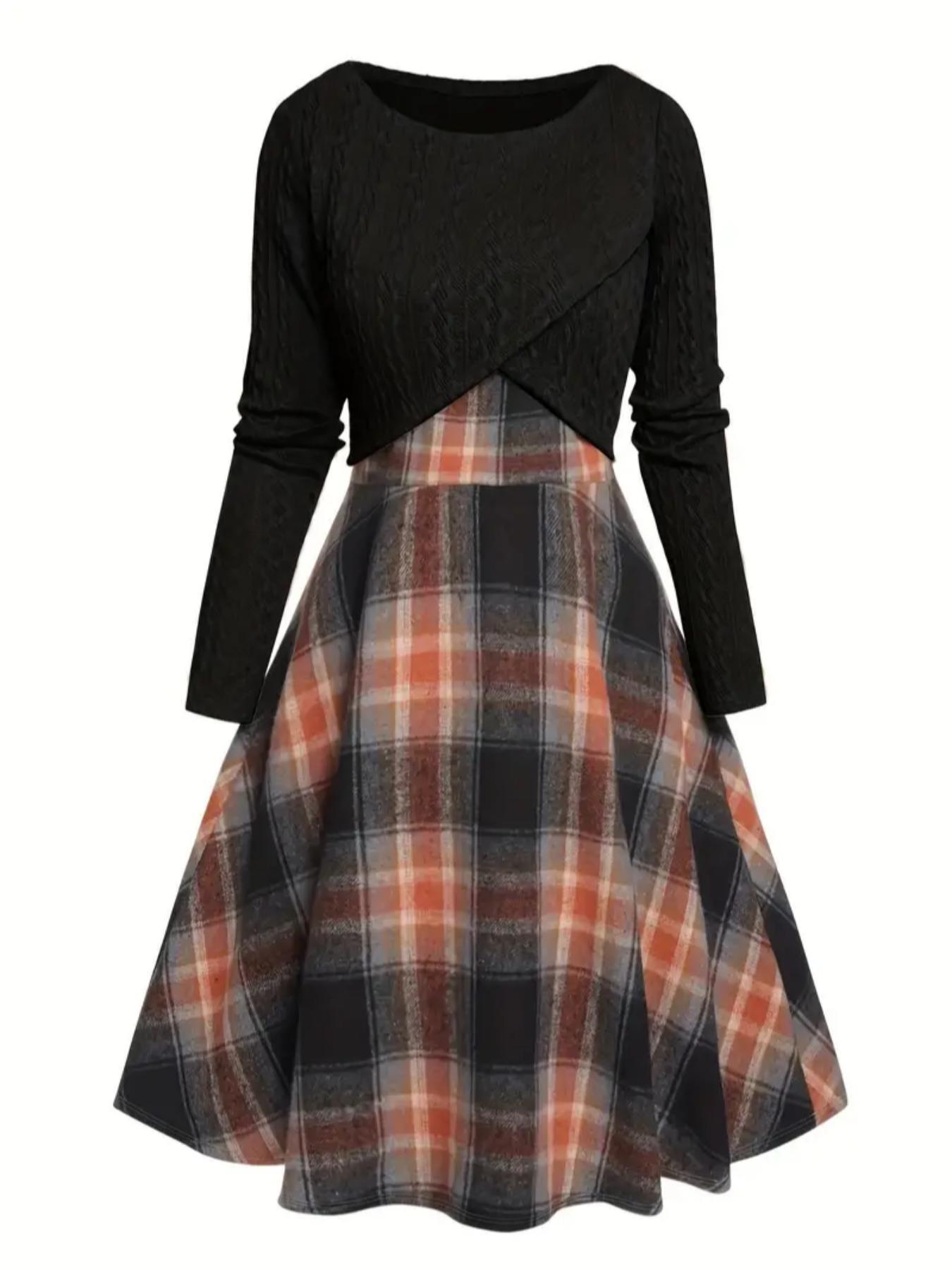 Womens Two-pieces Set, Knitted Long-sleeve Top And Dress