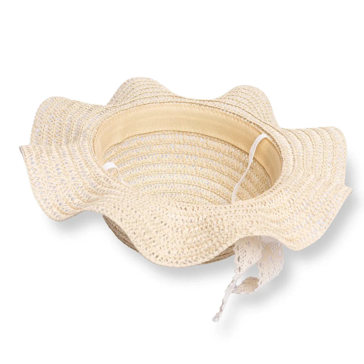 HelloBaby Baby Girl Straw Ribbon Hat - Ecru