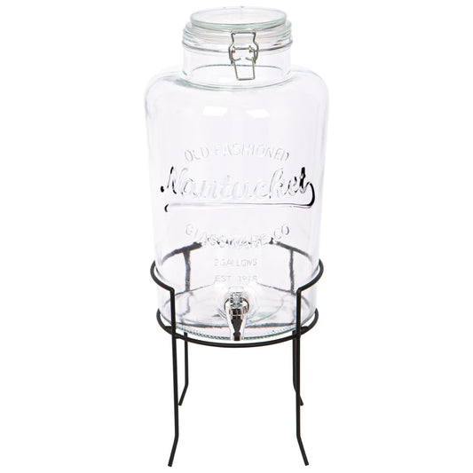 8.7L Glass Drinks Dispenser with Tap & Black Stand