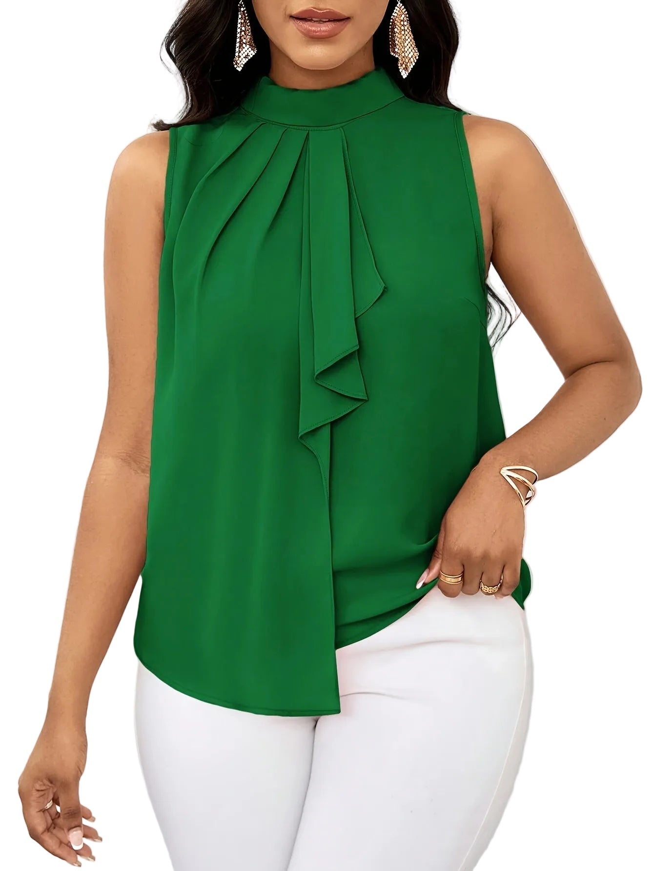 Women's High Neck Sleeveless Top – Solid Color with Lace-Up Detail