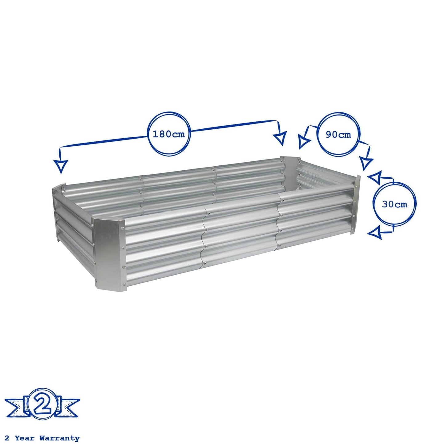 180cm x 90cm Rectangle Galvanised Steel Raised Garden Bed