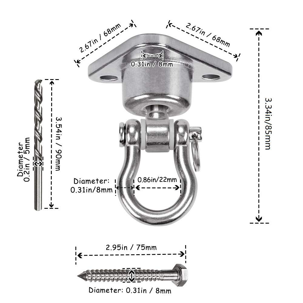 9M Stainless Steel Hanger with Smooth Swivel – 1500 lb Capacity