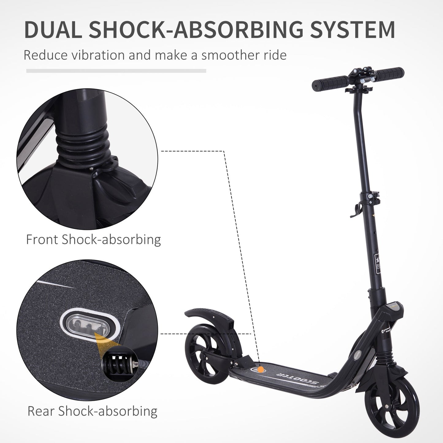HOMCOM Folding Kick Scooter Hight-Adjustable Urban Scooter w/Rear Brake Black