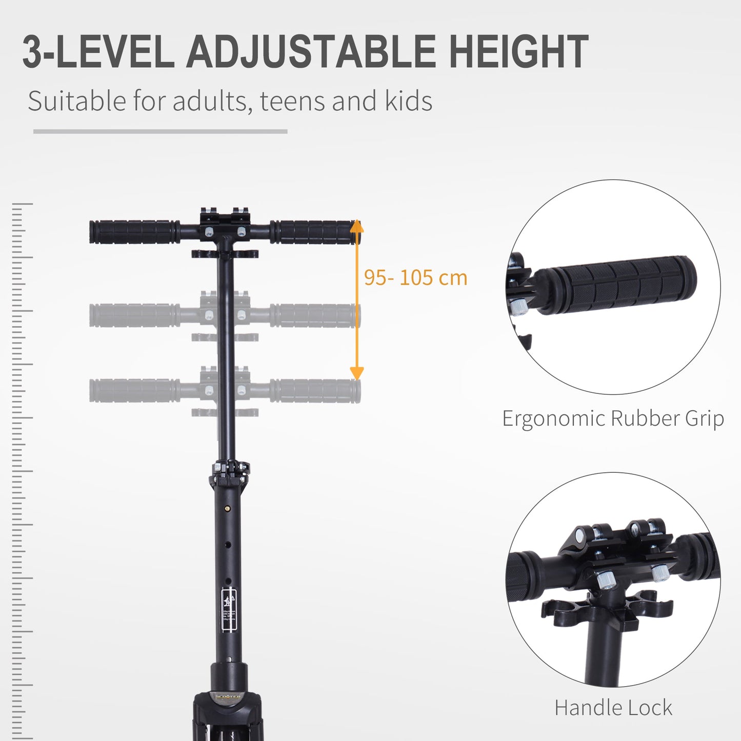 HOMCOM Folding Kick Scooter Hight-Adjustable Urban Scooter w/Rear Brake Black