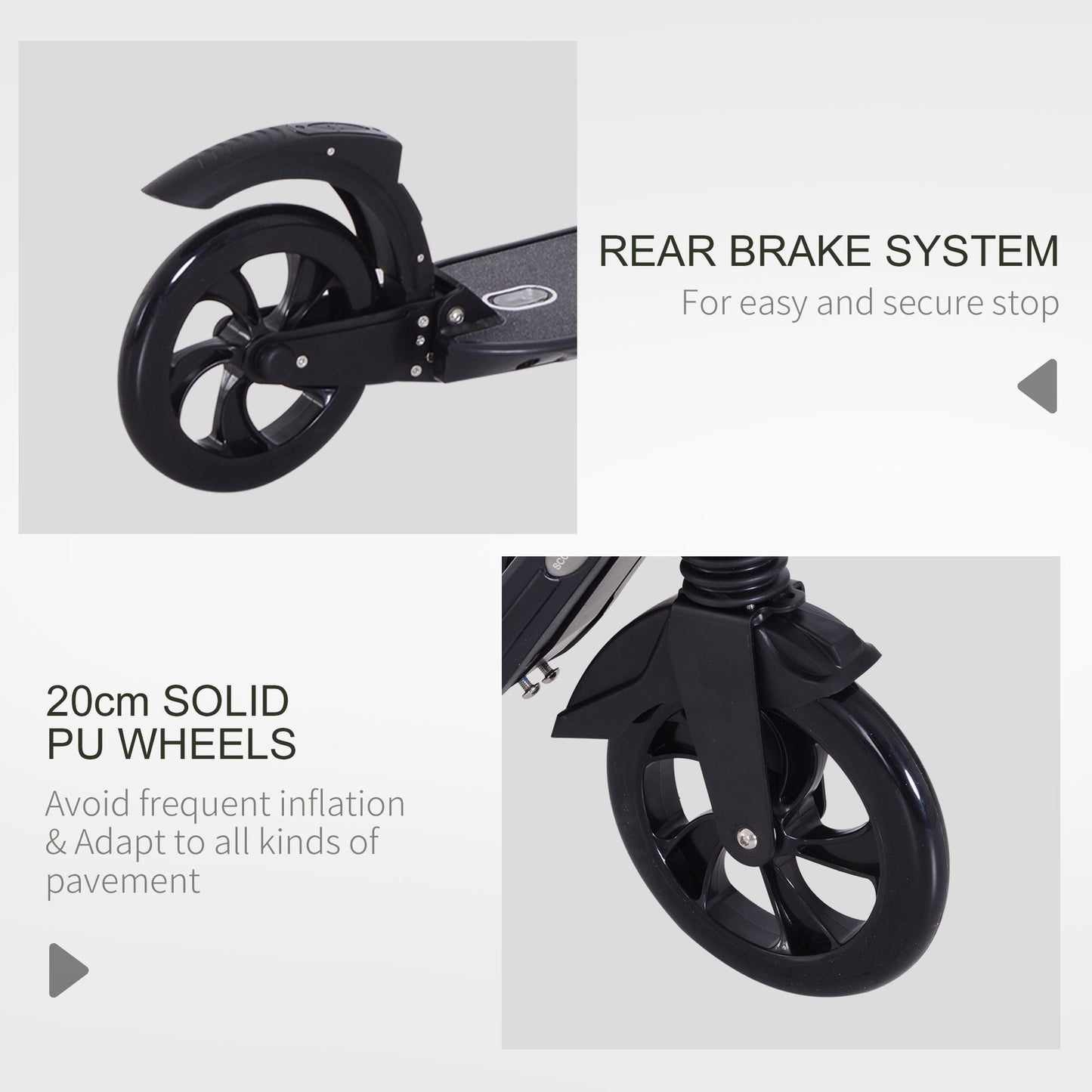 HOMCOM Folding Kick Scooter Hight-Adjustable Urban Scooter w/Rear Brake Black