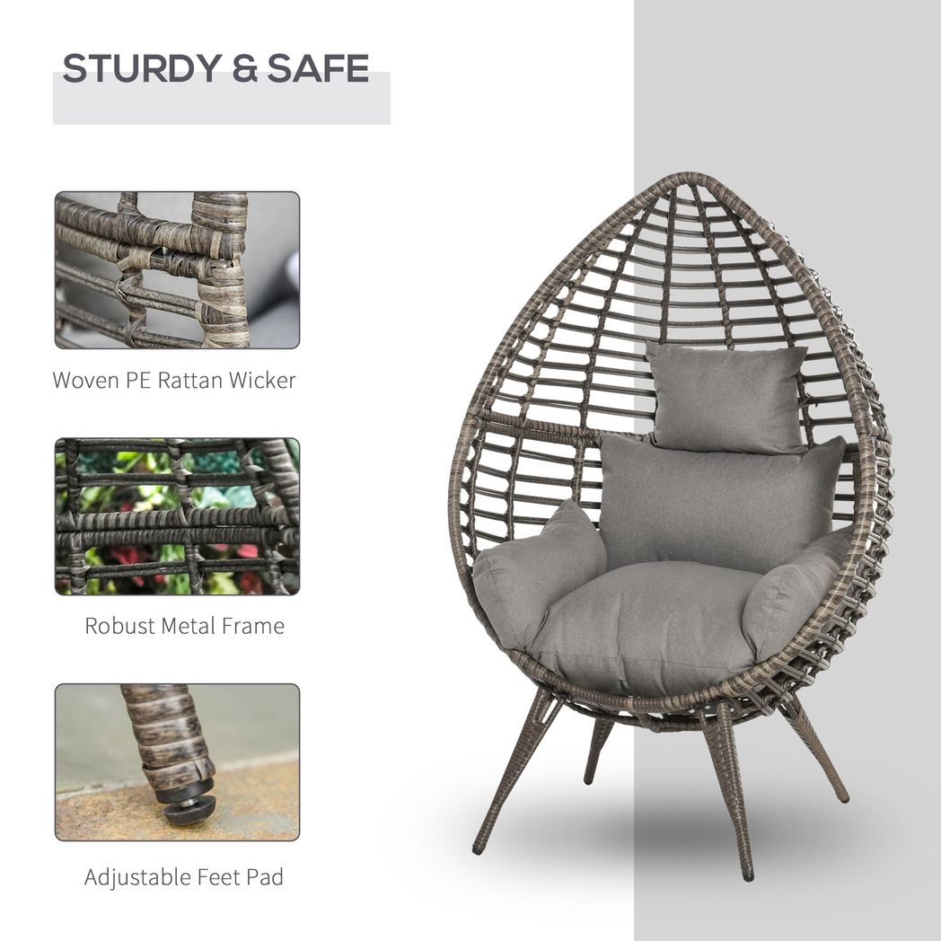 Outdoor Indoor Rattan Egg Chair Wicker Weave Teardrop Chair with Cushion