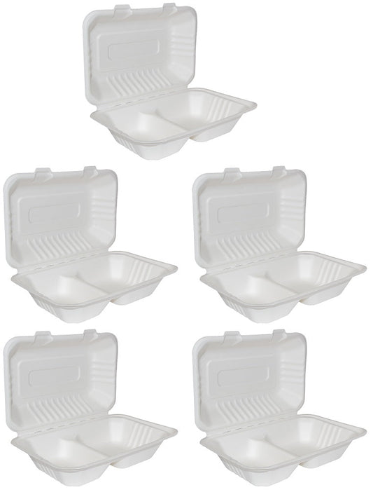 5 x Bagasse Meal Box 2 Compartment  9 X 6