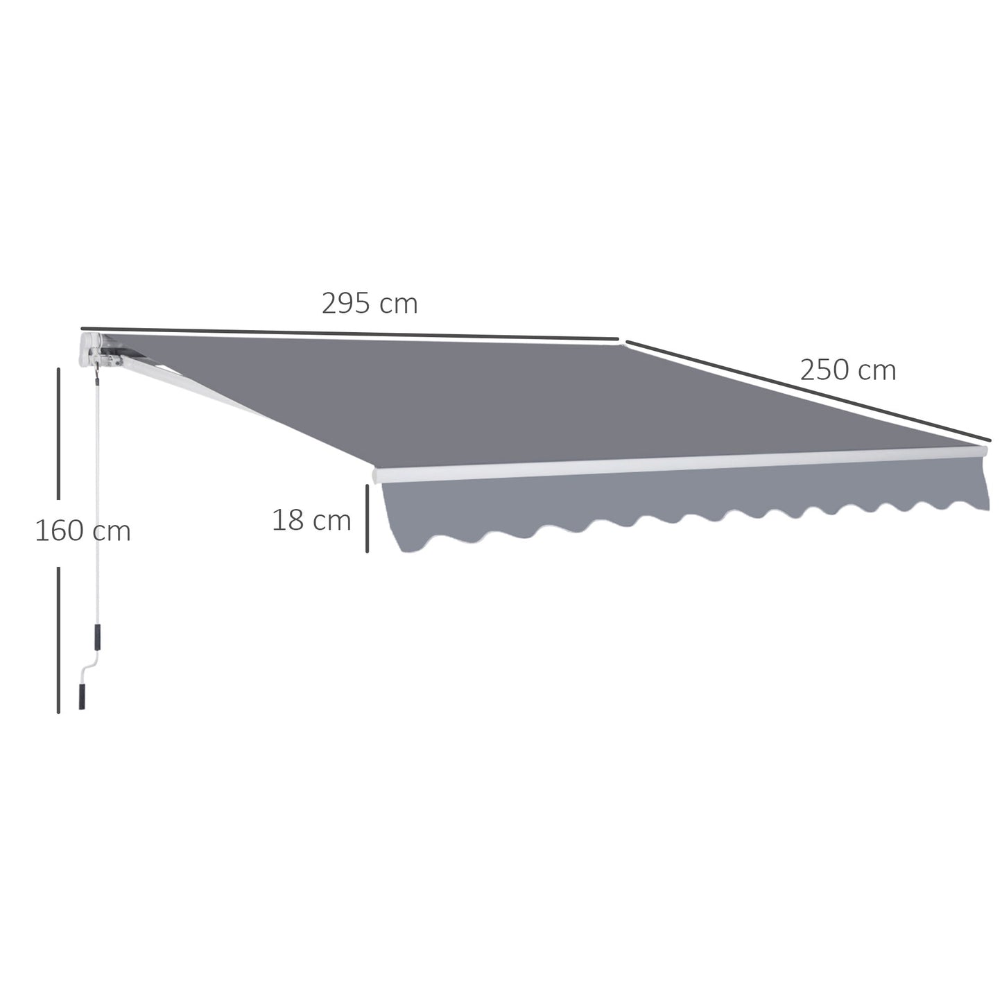 3x2.5m Manual Awning Canopy Sun Shade Shelter with Winding Handle, Grey