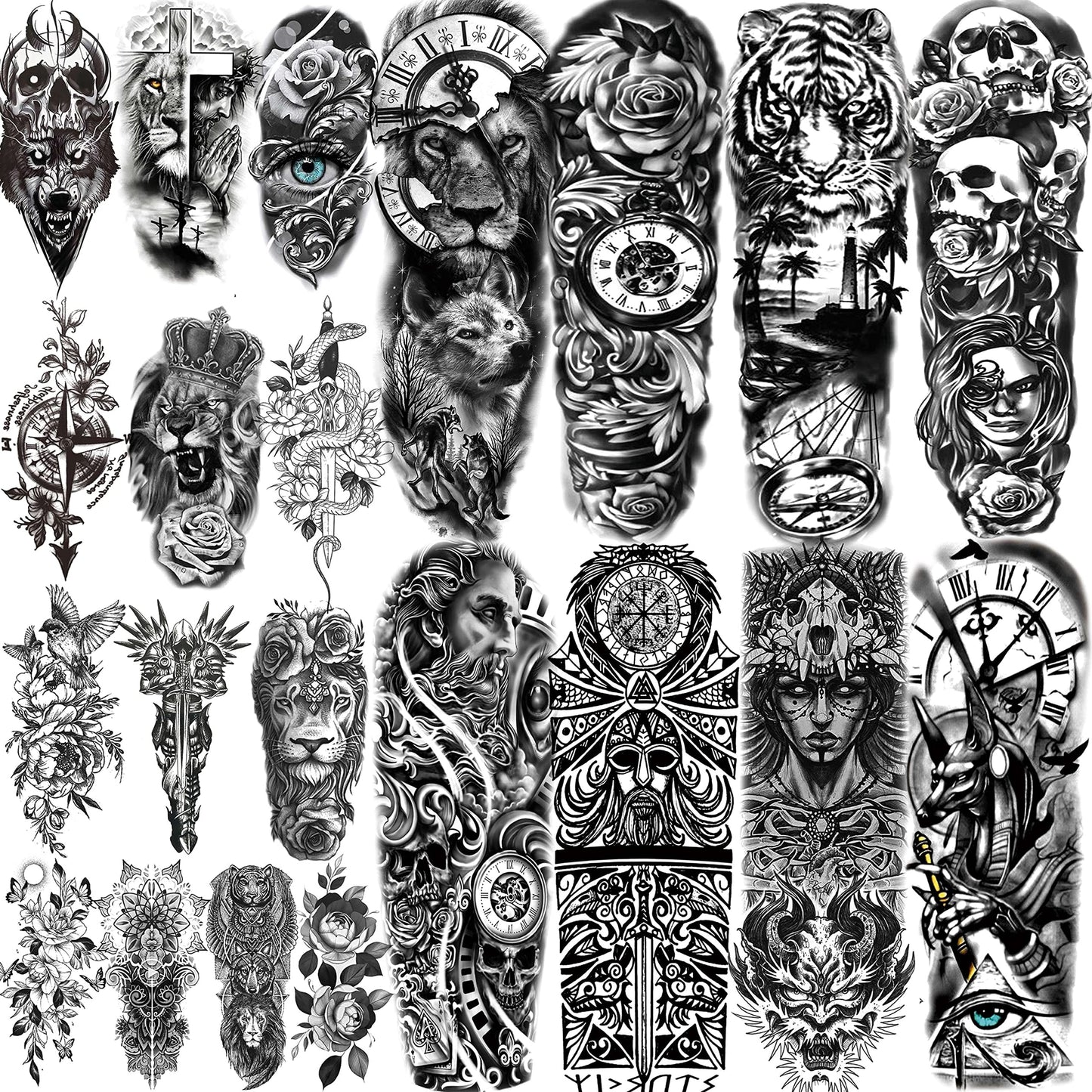 COKTAK 21 Sheets Extra Large Black Temporary Tattoos For Women Adults Greek Myth With 8 Sheets Full Arm Temporary Tattoo Sleeve For Men Maori Warrior