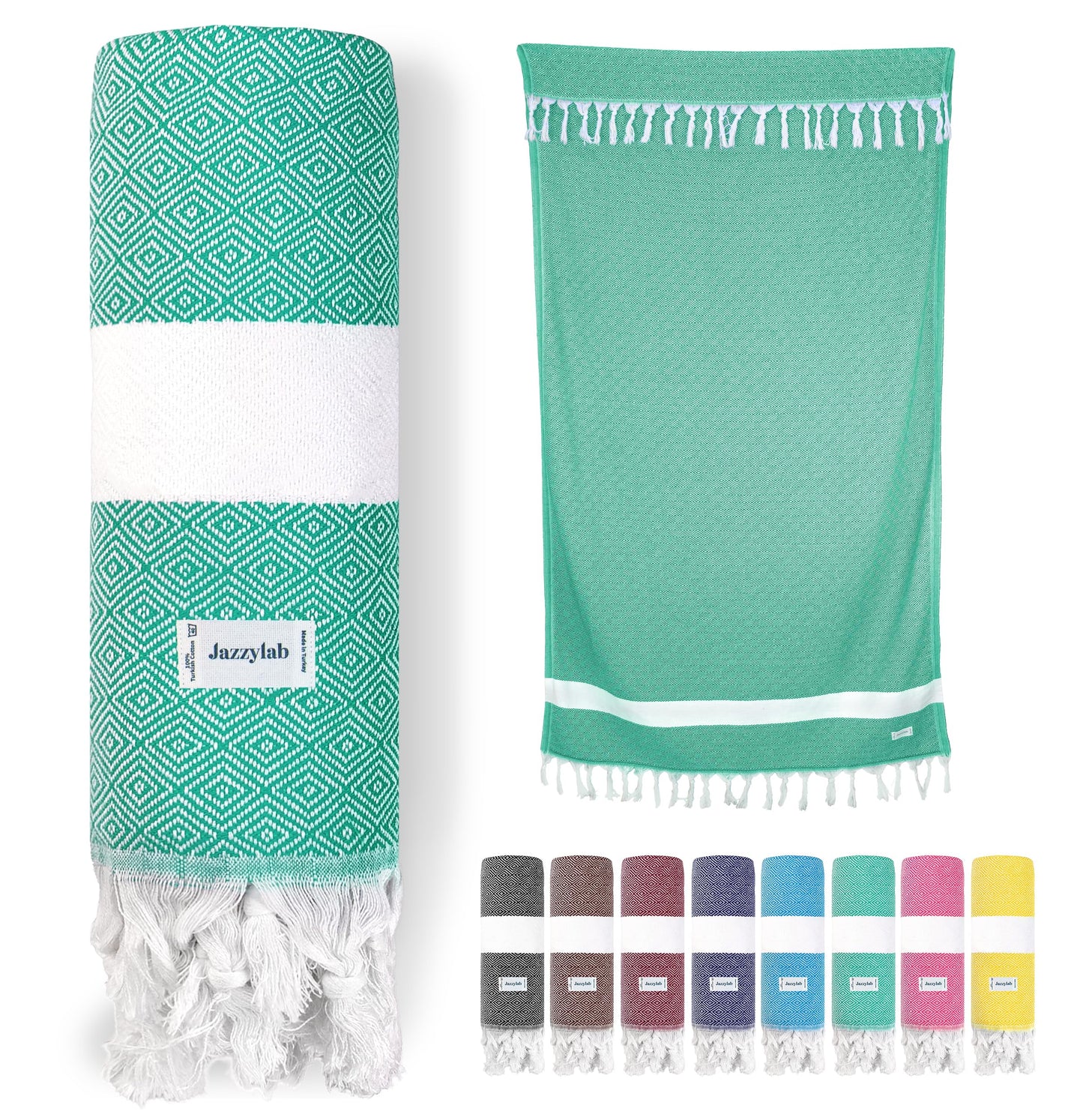 jazzylab ELMAS Peshtemal Hammam Towel | 100% Cotton with Classic Diamond Pattern | Lightweight, Quick-Dry & Compact | Turkish Spa & Travel Towel