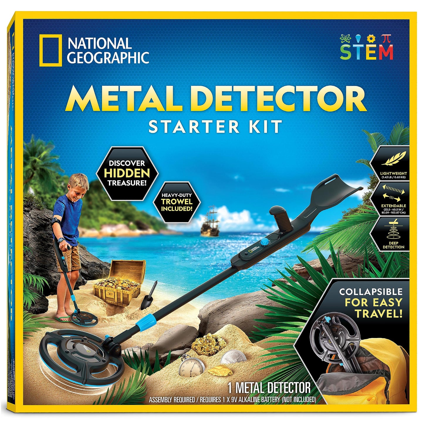 NATIONAL GEOGRAPHIC Starter Metal Detector Kit for Kids - Kids Metal Detector with 18.8 cm Waterproof Metal Detector Coil & Trowel, Lightweight Gold