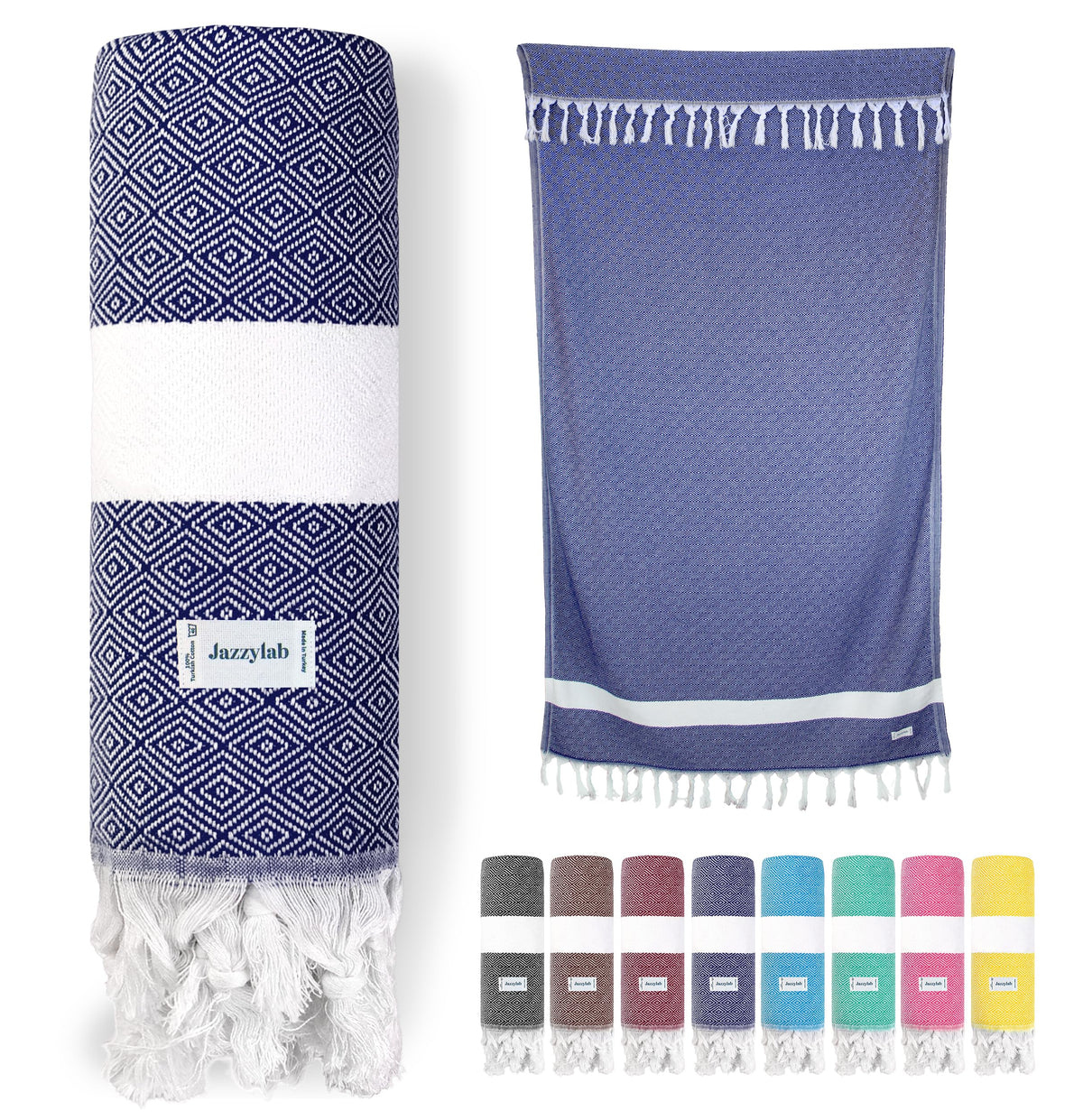 jazzylab ELMAS Peshtemal Hammam Towel | 100% Cotton with Classic Diamond Pattern | Lightweight, Quick-Dry & Compact | Turkish Spa & Travel Towel |