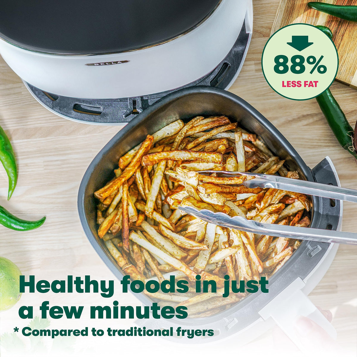 BELLA 3 L Touchscreen Air Fryer Oven and 5-in-1 Multicooker with Removable Nonstick Dishwasher Safe Crisping Tray and Basket, 1400 Watt Heating