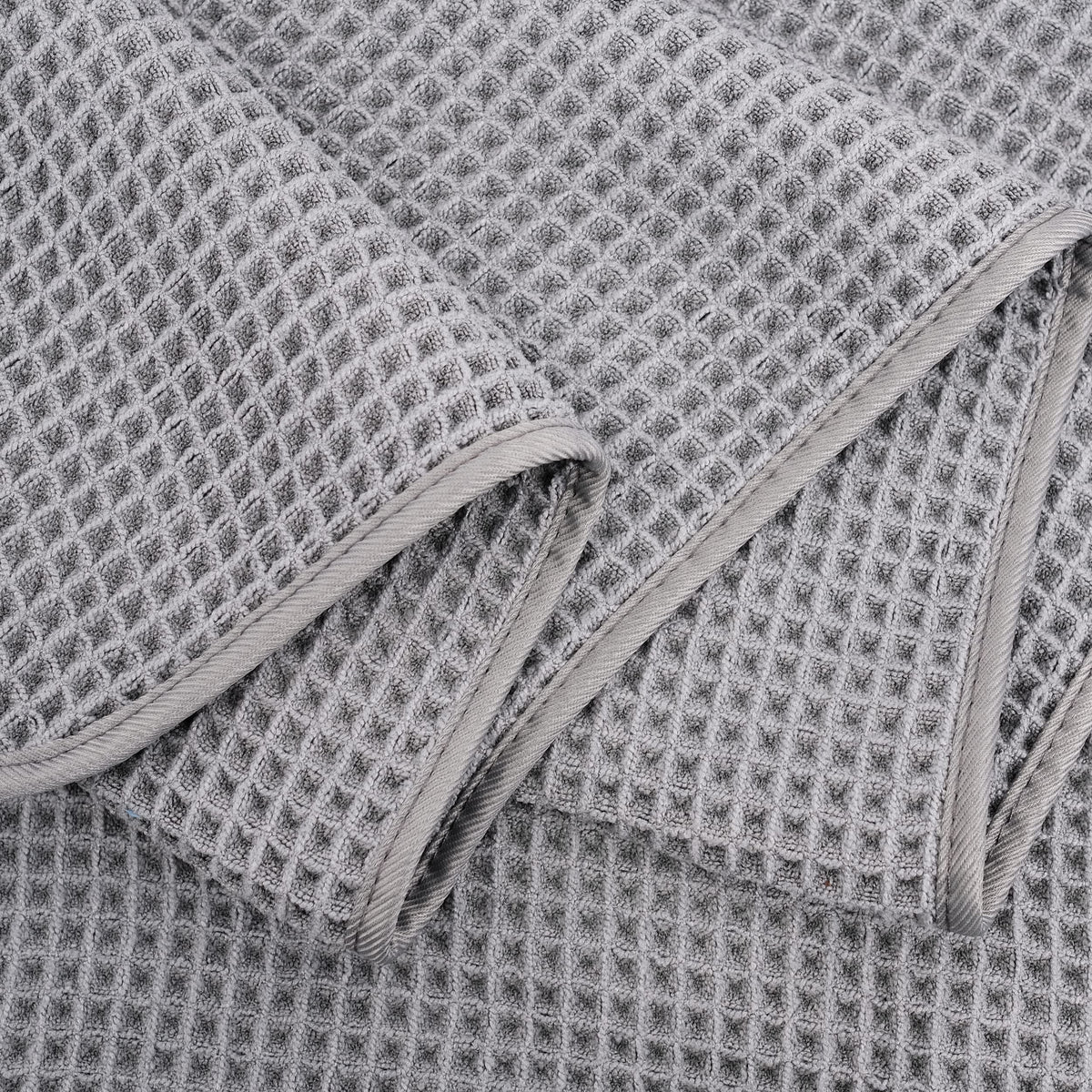 POLYTE Microfibre Oversize Quick Dry Lint Free Bath Towel, 152 x 76 cm, 4 Pack (Grey, Waffle Weave)