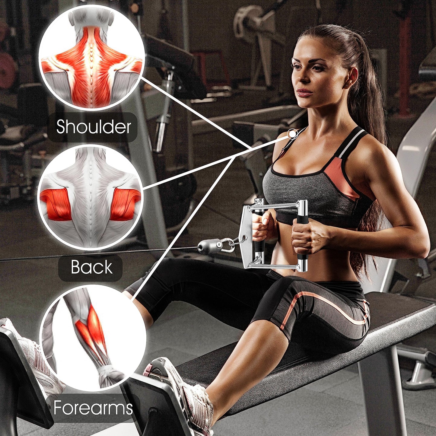 Yes4All 4M82 Combo Double D Handle Cable Attachment, Tricep Rope/Tricep Pull Down Rope, Rotating Straight Bar, and V-Shaped Bar Handle