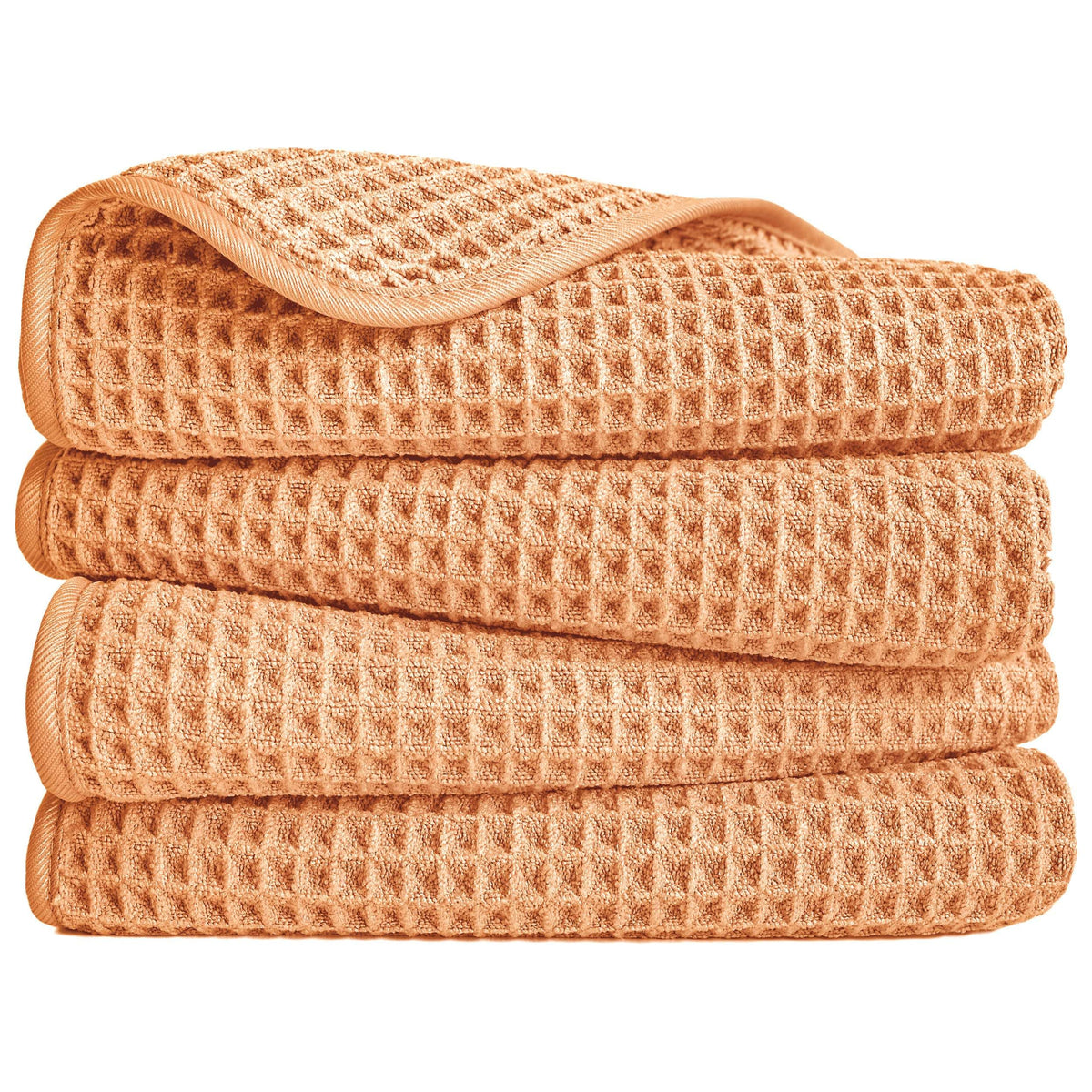 POLYTE 430 gsm Microfibre Lint Free Hand Towel, 40 x 76 cm, 4 Pack (Beige, Waffle Weave)