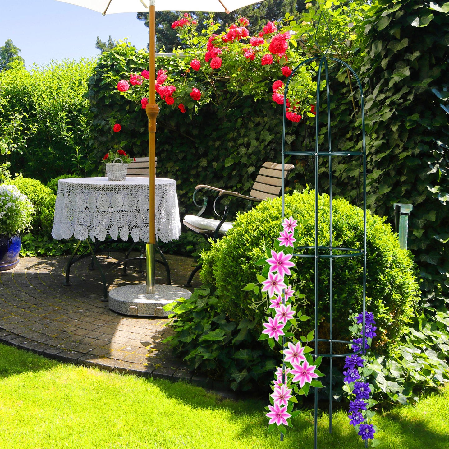 Relaxdays Growth Support, Freestanding Trellis for Wine & Tomatoes, XL Garden Obelisk, H: 200 cm, Dark Green